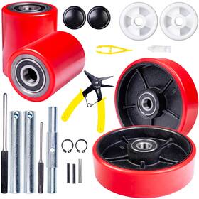 Carbo Glide 810017352326 Pallet Jack/truck Full Set Red With Axles Steering Wheels 7 Inch X 2 Pair Front