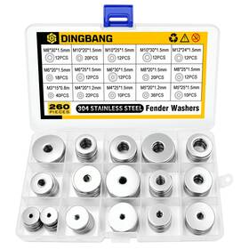 Fw-260 Dingbang 260pcs Stainless Steel Fender Washer Assortment Kit 15 Metric Sizes M3 M4 M5