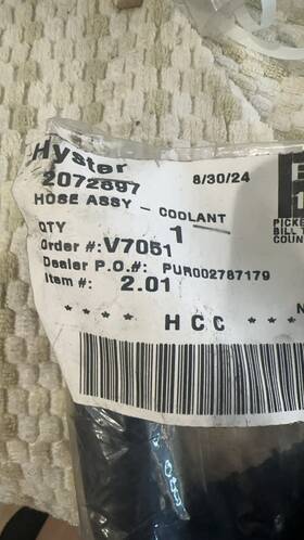 2072897 Hyster New Forklift Lift Truck Hose Assy Coolant Free Shipping