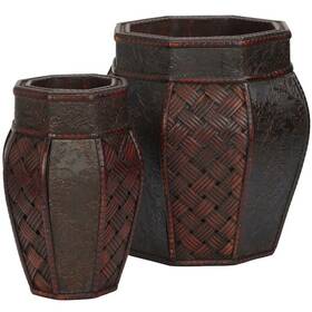 Nearly Natural 810709014181 12.5 Inch H Burgundy Design And Weave Panel Decorative Planters Set Of 2