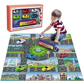 Mg3017 Temi Diecast Racing Cars Toy Set With Activity Play Mat Truck Carrier Alloy