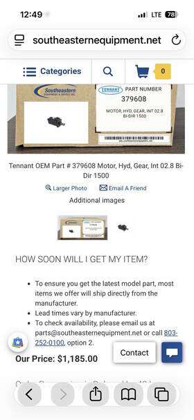 Sk11271224je Tennant 379608 Main Broom Motor Hydraulic Gear