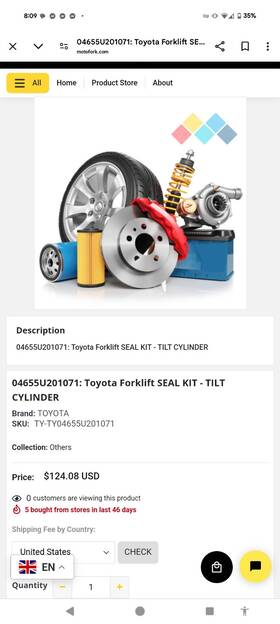 Kitty04655-u2010-71 Toyota Ty04655-u2010-71 Tilt Cylinder