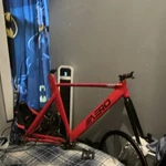 Aero Red Bicycle Frame With Fork And Prime Crankset Road Bike. Fixed Price $110.00.
