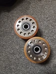 (qty 2)RADER-VOGEL Load Wheel .97" Bore X 3.5" Height 12 Holes W/bearing 63052RS. Fixed Price $50.00.