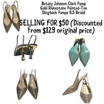 Betsey Johnson Clark Gold Rhinestone Pointed-toe Slingback Pumps 8.5 Bridal. Fixed Price $50.00.