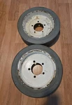 Total Source 14X4.5 Forklift Non-marking Wheel & Tiregray 98% Life, Used, Qty 2. Fixed Price $220.00.