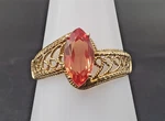 10K Solid Yellow Gold Filagree Design Estate Ring With Orange Stone. Size 8. Fixed Price $199.00.