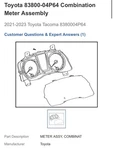 Oem 2021-2023 Toyota Tacoma Combination Meter Assembly 83800-04P64. Fixed Price $250.00.