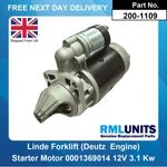 Starter Motor Linde Forklift With Deutz Engine H20 H25 H30 H35 H40 H70. Fixed Price $213.68.