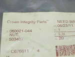 New Forklift Parts: Crown 060021-044 Castle Nut. Fixed Price $6.95.