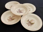 Vtg Taylor Smith 7.75 Rim Soup Bowls Jamaica Brn Pink Grn Leaf Tst 248. Fixed Price $35.00.