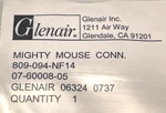 809-094-NF14, Glenair Jam Nut For Mighty Mouse Connectors. Fixed Price $50.00.