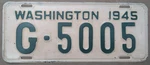 Washington 1945 License Plate Original Clark County Single Year. Fixed Price $125.00.