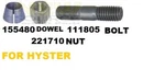0111805 Bolt + 221710 Nut 155480 Dowel Kit Hyster Forklifts. Fixed Price $7.20.