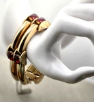 Vtg Deco Bracelet Gold Plated Red Glass Domed Bar Tank Link Safety Chain. Fixed Price $121.98.