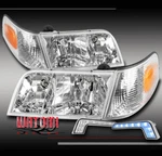 98-11 Ford Crown Victoria Replacement Chrome Headlight+corner W/blue Led Drl. Fixed Price $111.95.