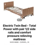 Drive Hospital Bed Total Electric, Pair 1/2 Side Rails, Mattress Core Comfort. Fixed Price $150.00.