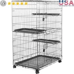 Indoor Cat Cage Playpen Tall 3-TIER Metal Pet Crate W/ Locking Wheels Shelves Us. Fixed Price $126.54.